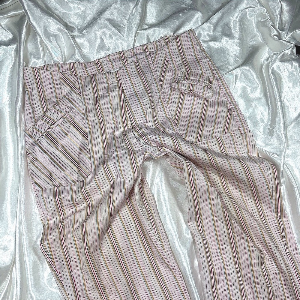 y2k Coast to Coast Striped Crop Pants Pink Excellent Cotton Stretch Pockets 10